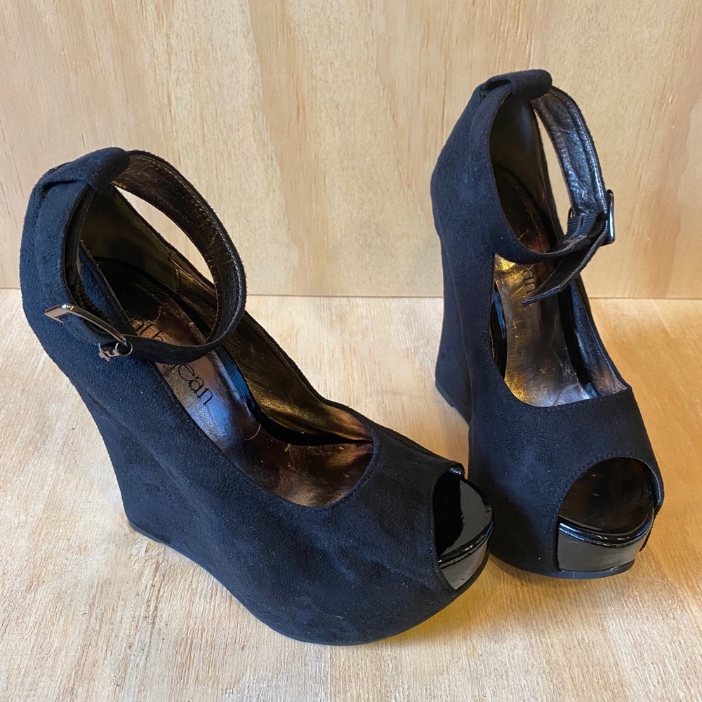 Cathy Jean Black Suede Platforms